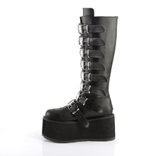 Load image into Gallery viewer, Platform Knee-High Boots with 8 Buckle Straps, Metal Plate Details, and Back Metal Zip Closure