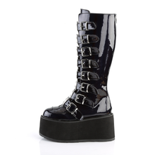Load image into Gallery viewer, Platform Knee-High Boots with 8 Buckle Straps, Metal Plate Details, and Back Metal Zip Closure