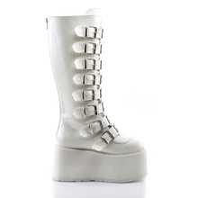 Load image into Gallery viewer, Platform Knee-High Boots with 8 Buckle Straps, Metal Plate Details, and Back Metal Zip Closure