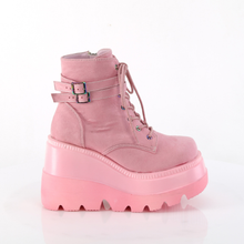 Load image into Gallery viewer, Platform Lace-Up Front Ankle Boots with Double Buckled Ankle Straps and Inner Side Zip