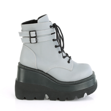 Load image into Gallery viewer, Platform Lace-Up Front Ankle Boots with Double Buckled Ankle Straps and Inner Side Zip