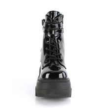 Load image into Gallery viewer, Platform Lace-Up Front Ankle Boots with Double Buckled Ankle Straps and Inner Side Zip