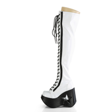 Load image into Gallery viewer, Star Cutout Platform Wedge Lace-Up Stretch Thigh-High Boots with Full-Length Outside Metal Zip