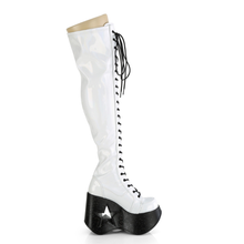 Load image into Gallery viewer, Star Cutout Platform Wedge Lace-Up Stretch Thigh-High Boots with Full-Length Outside Metal Zip