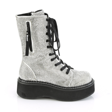 Load image into Gallery viewer, 2" Platform Mid-Calf Lace-Up Boots with Rhinestone Covered Upper, Zip Closure Pocket, and Inner Side Metal Zip