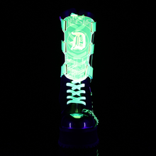 Load image into Gallery viewer, 2 3/4" Platform Lace-Up Mid-Calf Boots with Chrome Metal Toe Cap, UV Reactive Acrylic Shield, and Harness Chain Details
