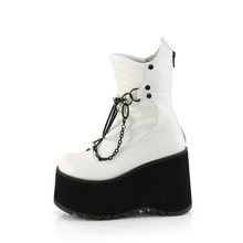 Load image into Gallery viewer, 4 1/2" Platform Calf-High Boots with Screw Studs, Quilted Detail, Hanging Chains, and Back Metal Zip