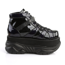 Load image into Gallery viewer, 3" Platform Lace-Up Shoes with Cone Studded Hook N' Loop Ankle Strap and UV Reactive Tongue Detail