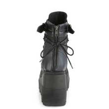 Load image into Gallery viewer, 4.5" (114mm) Wedge Platform Lace-Up Ankle Boots with Dual Buckles, Studded Panels & Metal Hardware Details