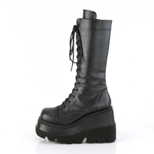 Load image into Gallery viewer, 4.5" (114mm) Wedge Platform Lace-Up Front Mid-Calf Boots with Inner Side Zip Closure