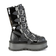 Load image into Gallery viewer, 2" (51mm) Platform Lace-Up Front Mid-Calf Boots with 5 Buckle Straps & Triangle Ring Hardware