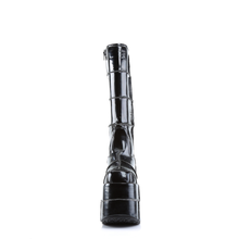 Load image into Gallery viewer, 7" (17.8cm) Platform Goth Cyber Gogo Punk Patched Knee High Boots with Inner Side Zip Closure