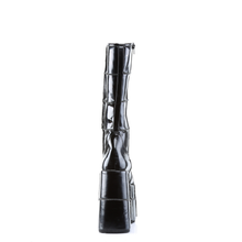 Load image into Gallery viewer, 7" (17.8cm) Platform Goth Cyber Gogo Punk Patched Knee High Boots with Inner Side Zip Closure