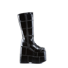 Load image into Gallery viewer, 7" (17.8cm) Platform Goth Cyber Gogo Punk Patched Knee High Boots with Inner Side Zip Closure