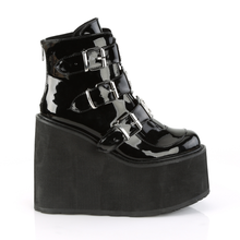 Load image into Gallery viewer, 5 1/2" (140mm) Wedge Platform Ankle Boots with Triple Buckle Straps & Back Metal Zip Closure