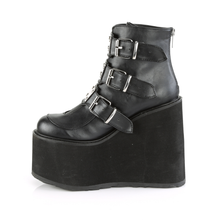 Load image into Gallery viewer, 5 1/2" (140mm) Wedge Platform Ankle Boots with Triple Buckle Straps & Back Metal Zip Closure