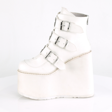 Load image into Gallery viewer, 5 1/2" (140mm) Wedge Platform Ankle Boots with Triple Buckle Straps & Back Metal Zip Closure