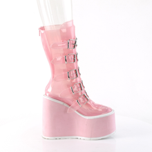 Load image into Gallery viewer, Mid-Calf Boots with Heart-Shaped Metal Plate Buckle Straps and Back Zip Closure