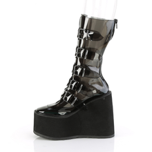 Load image into Gallery viewer, Mid-Calf Boots with Heart-Shaped Metal Plate Buckle Straps and Back Zip Closure