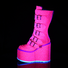 Load image into Gallery viewer, Platform Mid-Calf Boots with 5 Buckle Straps and Heart-Shaped Metal Plate Details