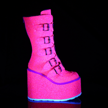 Load image into Gallery viewer, Platform Mid-Calf Boots with 5 Buckle Straps and Heart-Shaped Metal Plate Details