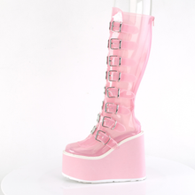 Load image into Gallery viewer, Platform Knee High Boots with 8 Buckle Straps & Metal Plate Details