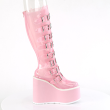 Load image into Gallery viewer, Platform Knee High Boots with 8 Buckle Straps & Metal Plate Details