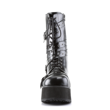 Load image into Gallery viewer, Goth Punk Calf Boots with Wrap-Around Strap and Inner Side Zip Closure