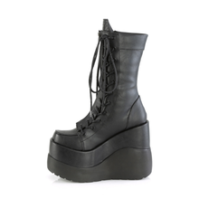 Load image into Gallery viewer, Tiered Wedge Platform Mid-Calf Boots with Coffin Tongue, Dual Lace-Up Sides & Center Zip Closure
