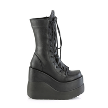 Load image into Gallery viewer, Tiered Wedge Platform Mid-Calf Boots with Coffin Tongue, Dual Lace-Up Sides & Center Zip Closure