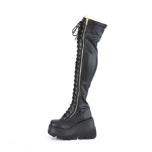 Load image into Gallery viewer, 4 1/2” Wedge Platform Lace-Up Stretch Thigh-High Boots with Full-Length Outer Metal Zip