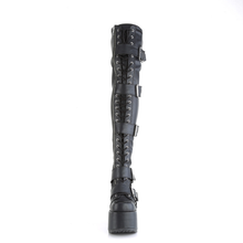 Load image into Gallery viewer, Chunky Heel Lace-Up Stretch Thigh-High Boots with Buckle Straps and Inner Side Metal Zip