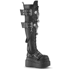 Load image into Gallery viewer, Platform Over The Knee Boots – Studded Pyramid Stretch Boots with Buckle Straps and Chain Detail