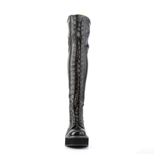 Load image into Gallery viewer, Platform Stretch Thigh-High Lace-Up Boots with Outer Metal Zip Closure