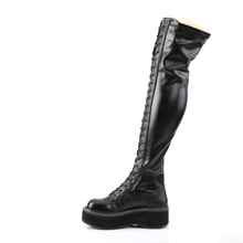 Load image into Gallery viewer, Platform Stretch Thigh-High Lace-Up Boots with Outer Metal Zip Closure