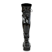 Load image into Gallery viewer, Platform Stretch Thigh-High Lace-Up Boots with Outer Metal Zip Closure