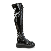 Load image into Gallery viewer, Platform Stretch Thigh-High Lace-Up Boots with Outer Metal Zip Closure