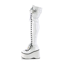 Load image into Gallery viewer, 4 1/2” Wedge Platform D-Ring Lace-Up Thigh-High Boots with Adjustable Straps & Removable Oversized Bows