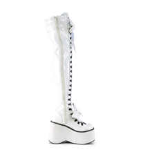 Load image into Gallery viewer, 4 1/2” Wedge Platform D-Ring Lace-Up Thigh-High Boots with Adjustable Straps & Removable Oversized Bows