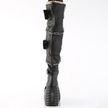 Load image into Gallery viewer, Lace-Up Thigh-High Boots Skull Buckle Straps, Chain Detail, Reflective Coffin Back