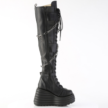 Load image into Gallery viewer, Lace-Up Thigh-High Boots Skull Buckle Straps, Chain Detail, Reflective Coffin Back