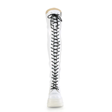 Load image into Gallery viewer, 4 1/2” Wedge Platform Lace-Up Stretch Thigh-High Boots with Full-Length Outer Metal Zip