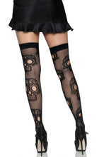 Load image into Gallery viewer, Sugar Skull Net Thigh Highs, Fishnet Stockings