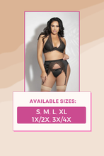 Load image into Gallery viewer, Satin & Lace 3-Piece Bra Set – Underwire Lingerie with Adjustable Halter Neck, Garter Belt & G-String