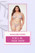 Load image into Gallery viewer, Two-Piece Bra and Panty Set with Heart Ring, Strappy Demi Cup Bra & Sheer Lace Thong