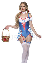 Load image into Gallery viewer, Fantasy Farmgirl 3-Piece Costume Set – Corset Teddy Bodysuit with Ruffle Choker & Hair Ties