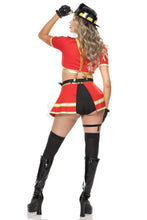 Load image into Gallery viewer, Hot Firefighter Costume – 7-Piece Women’s Sexy Firefighter Outfit with Crop Top, Skirt, Suspenders, Gloves, Hat & Accessories
