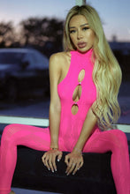 Load image into Gallery viewer, Royal Flush Full Jumpsuit – Mock Neck Lace Bodystocking with Diamond Pattern & Cutouts