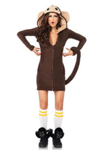 Load image into Gallery viewer, Cozy Monkey Costume – Women’s Fleece Animal Hoodie Dress with Banana Accent