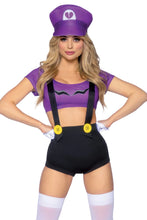 Load image into Gallery viewer, Three Piece Gamer Baddie Costume, Mario Style Crop Top with Suspender Shorts